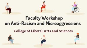 powerpoint slide that says: faculty workshop on anti-racism and microaggressions; college of liberal arts and sciences