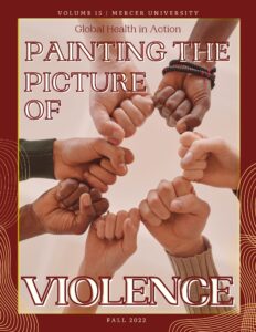 six hands in fists reach out to form a circle. words on the image say painting the picture of violence