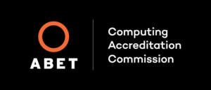 Logo of ABET, featuring an orange ring with the word ABET below it, next to the text "Computing Accreditation Commission" in white on a black background.