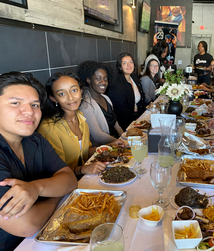 French Club students sharing a meal.