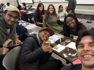 Mercer students take a selfie at a Biology Mentorship Program event.